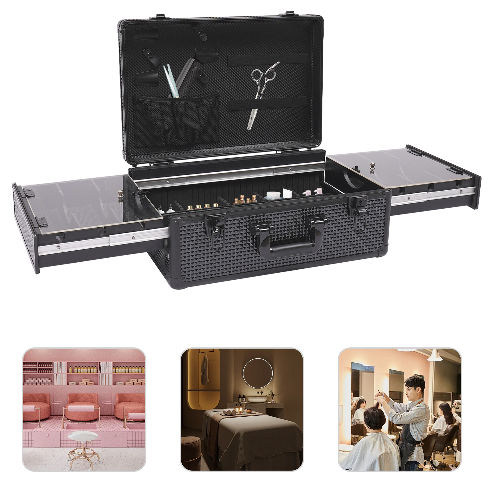 Aluminum Makeup Case Tool Case for Storing Scissors Makeup and Other Items Used By Hair Stylists Pet Groomers 19.7*13*7.8inch Black Aluminum Makeup Case Tool Case for Storing Scissors Makeup and Other Items Used By Hair Stylists Pet Groomers 19.7*13*7.8inch Black