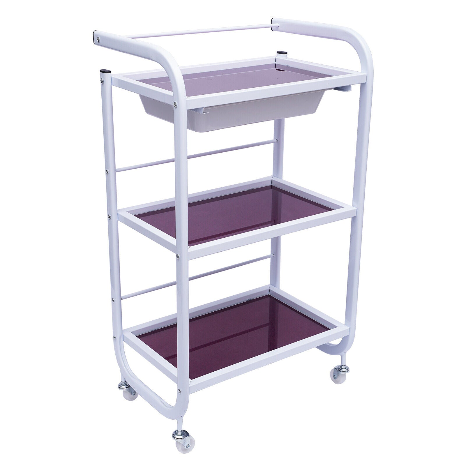 Meal Frame Rolling Trolley Cart with 3-Tiers and 1 Drawer for Storage - Shelf (White) Classic Design for Spar, Nail Salon and Hairdresser