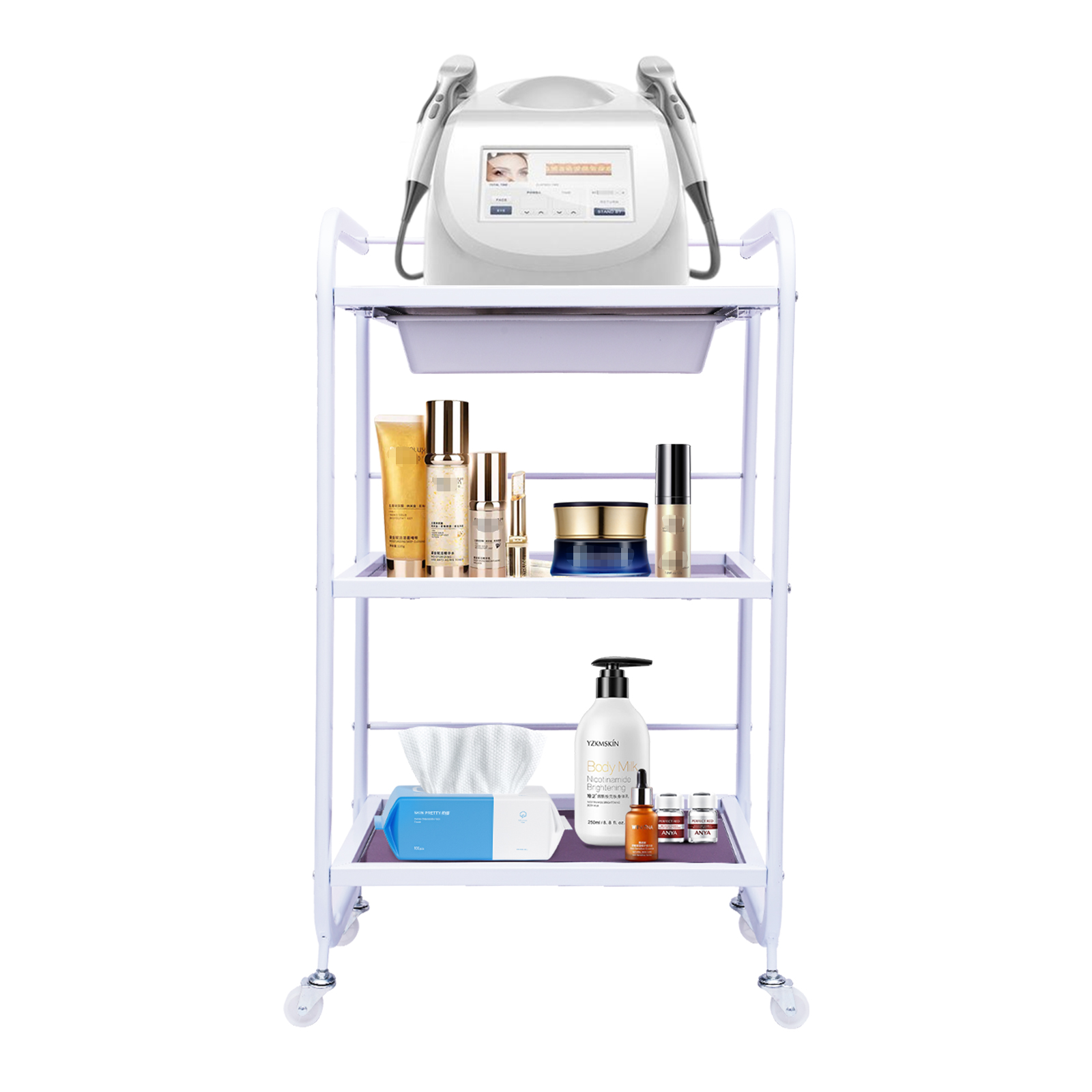 Meal Frame Rolling Trolley Cart with 3-Tiers and 1 Drawer for Storage - Shelf (White) Classic Design for Spar, Nail Salon and Hairdresser