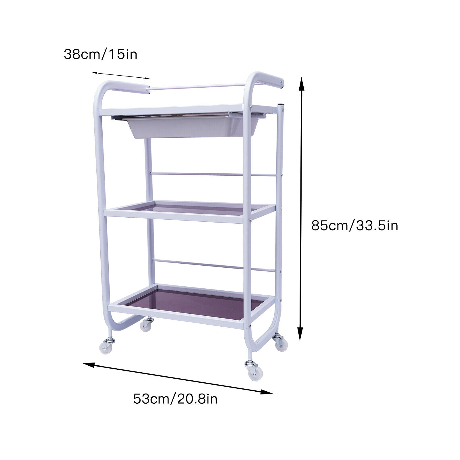 Meal Frame Rolling Trolley Cart with 3-Tiers and 1 Drawer for Storage - Shelf (White) Classic Design for Spar, Nail Salon and Hairdresser