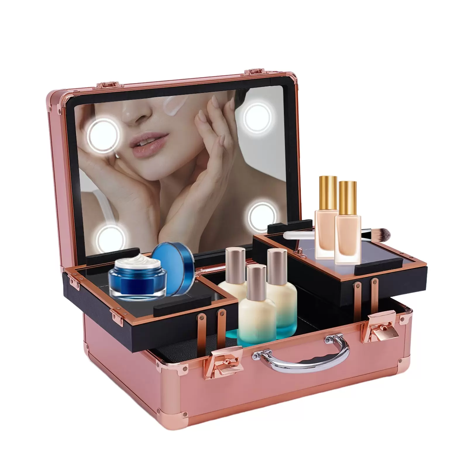 Makeup Train Case - Cosmetic Organizer Makeup Case with Light and Mirror/Makeup Case with Individual Dividers/Large Makeup Artist Organization Set