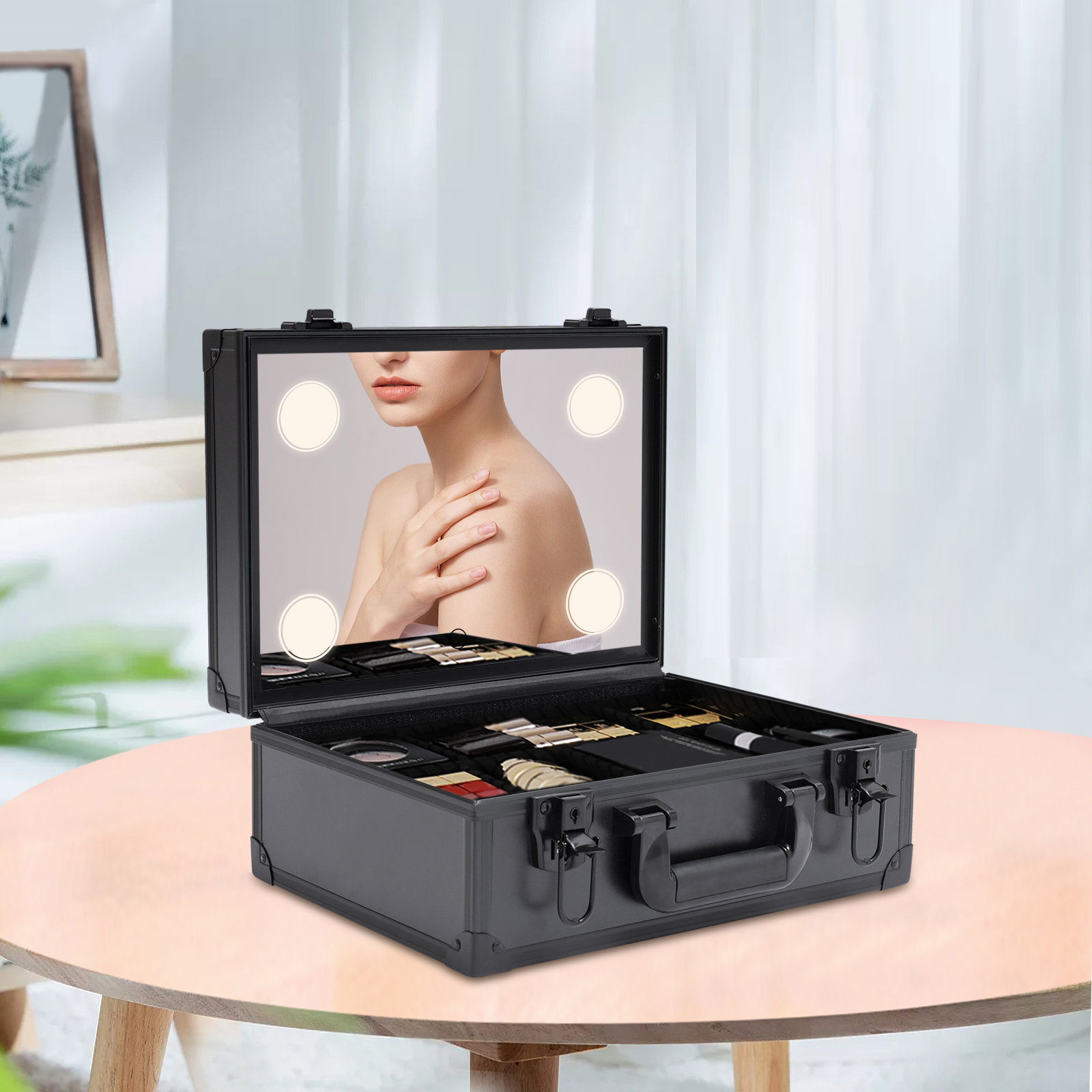 Makeup Train Case Cosmetic Organizer Box Makeup Case with Lights and Mirror Makeup Case with Customized Dividers Large Makeup