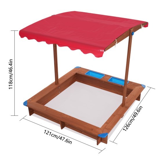 Covered Wooden Sandpit, Children's Sandpit, Garden Sandpit, Red
