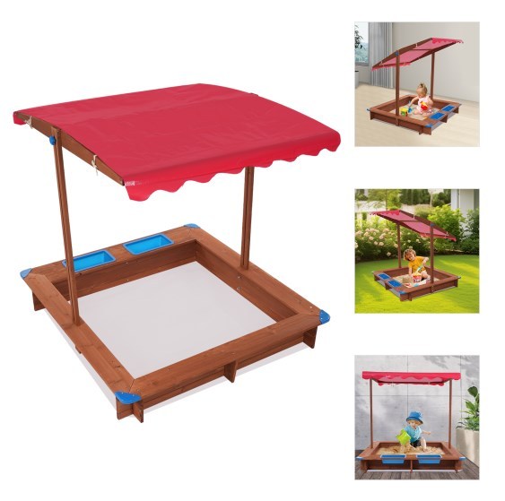Covered Wooden Sandpit, Children's Sandpit, Garden Sandpit, Red