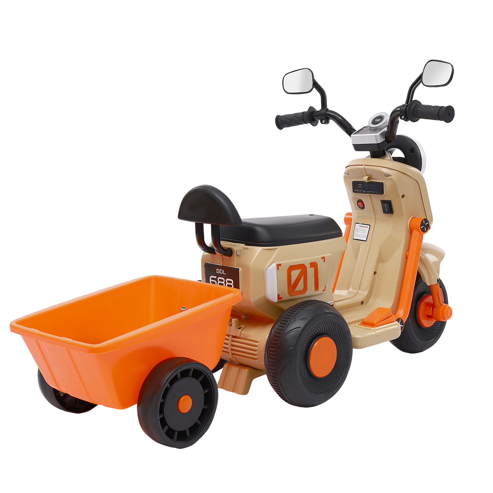 Electric Motorcycle With Rear Bucket European Standard Children's Electric Motorcycle Modern Without 6V4.5AH Batteries Beige Electric Motorcycle With Rear Bucket European Standard Children's Electric Motorcycle Modern Without 6V4.5AH Batteries Beige
