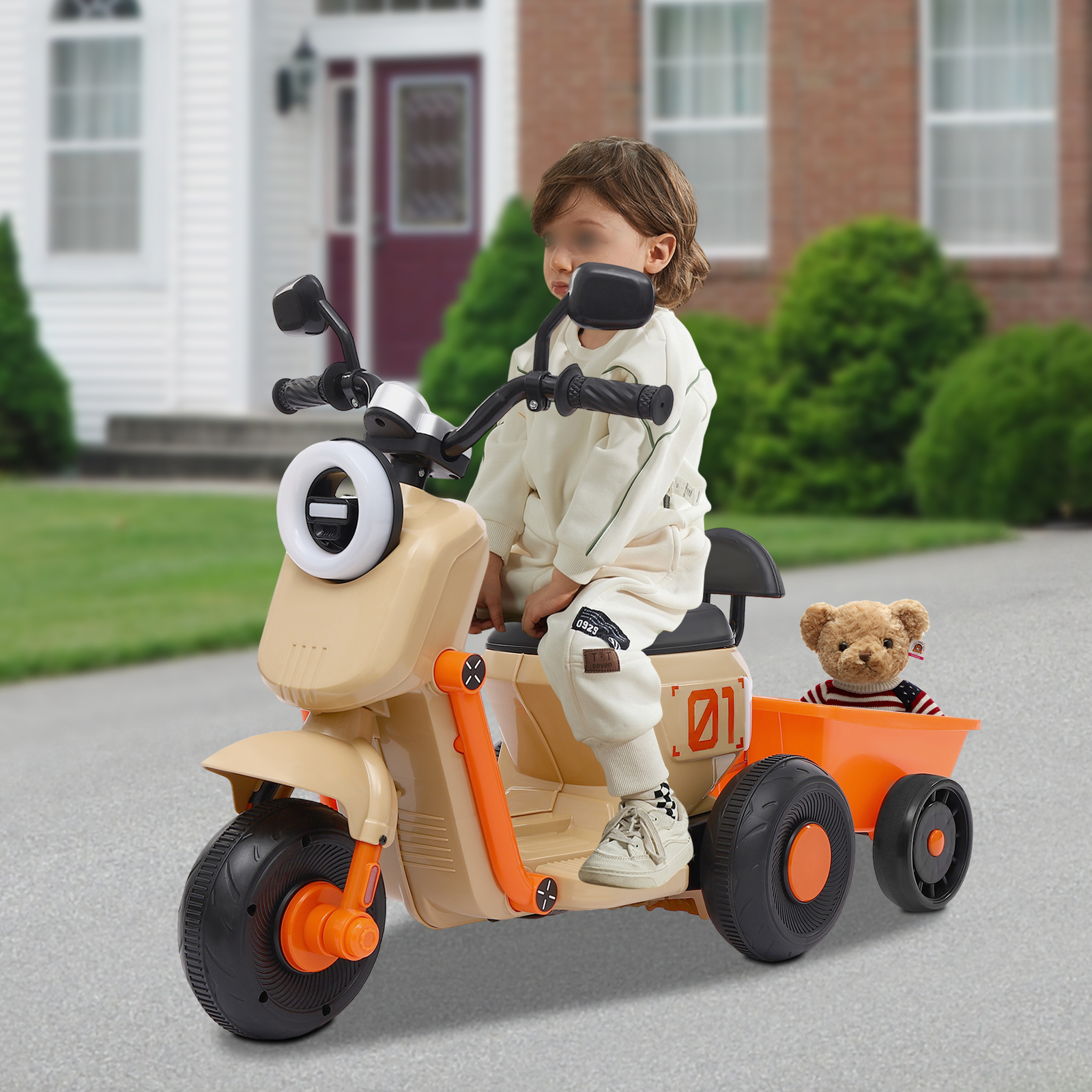 Electric Motorcycle With Rear Bucket European Standard Children's Electric Motorcycle Modern Without 6V4.5AH Batteries Beige Electric Motorcycle With Rear Bucket European Standard Children's Electric Motorcycle Modern Without 6V4.5AH Batteries Beige