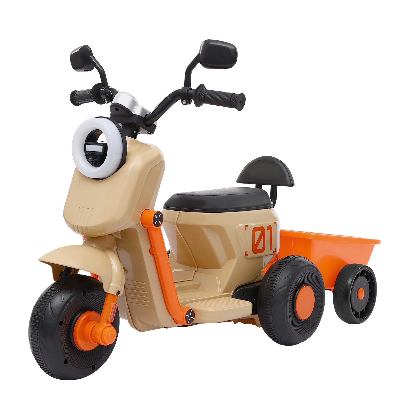 Electric Motorcycle With Rear Bucket European Standard Children's Electric Motorcycle Modern Without 6V4.5AH Batteries Beige Electric Motorcycle With Rear Bucket European Standard Children's Electric Motorcycle Modern Without 6V4.5AH Batteries Beige