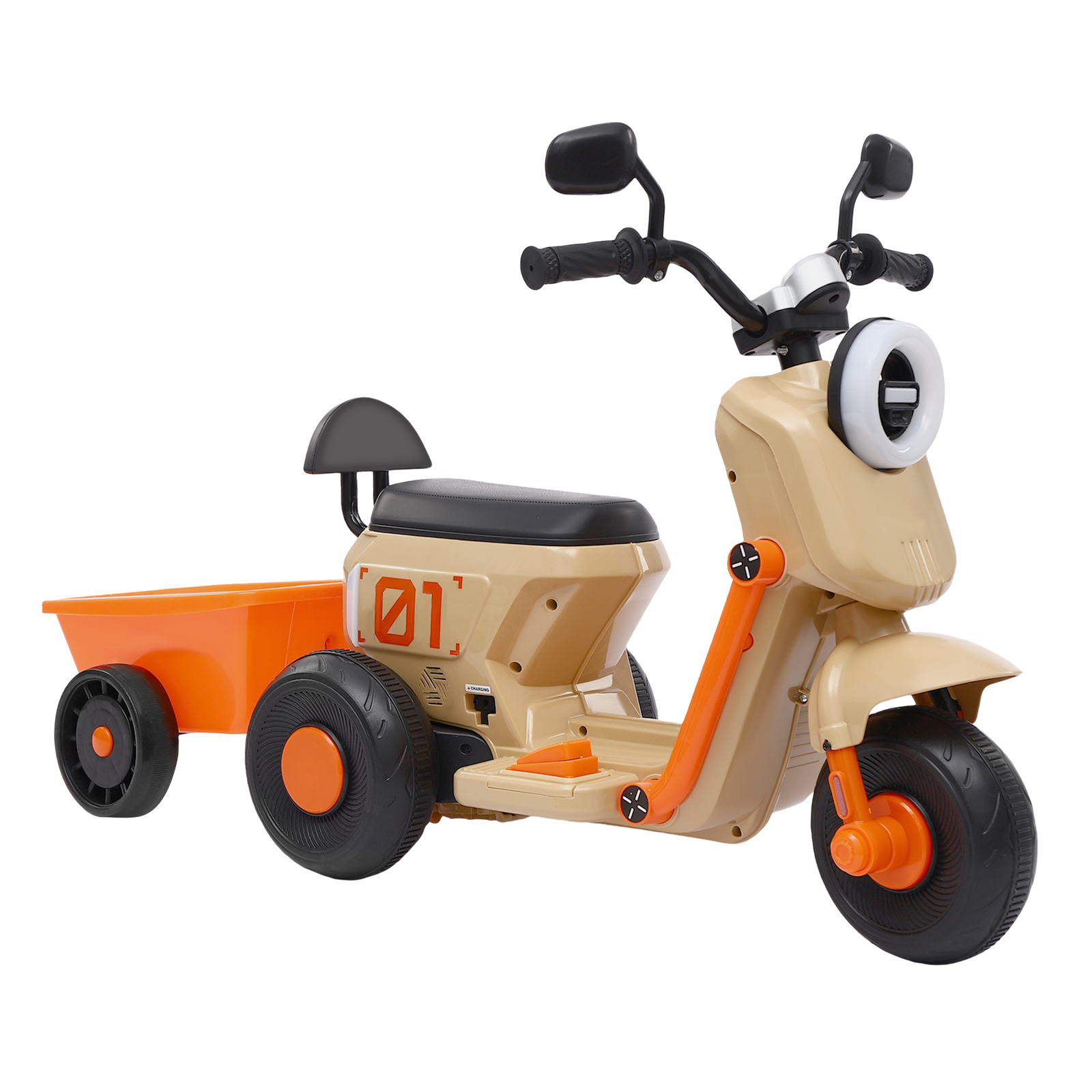 Electric Motorcycle With Rear Bucket European Standard Children's Electric Motorcycle Modern Without 6V4.5AH Batteries Beige