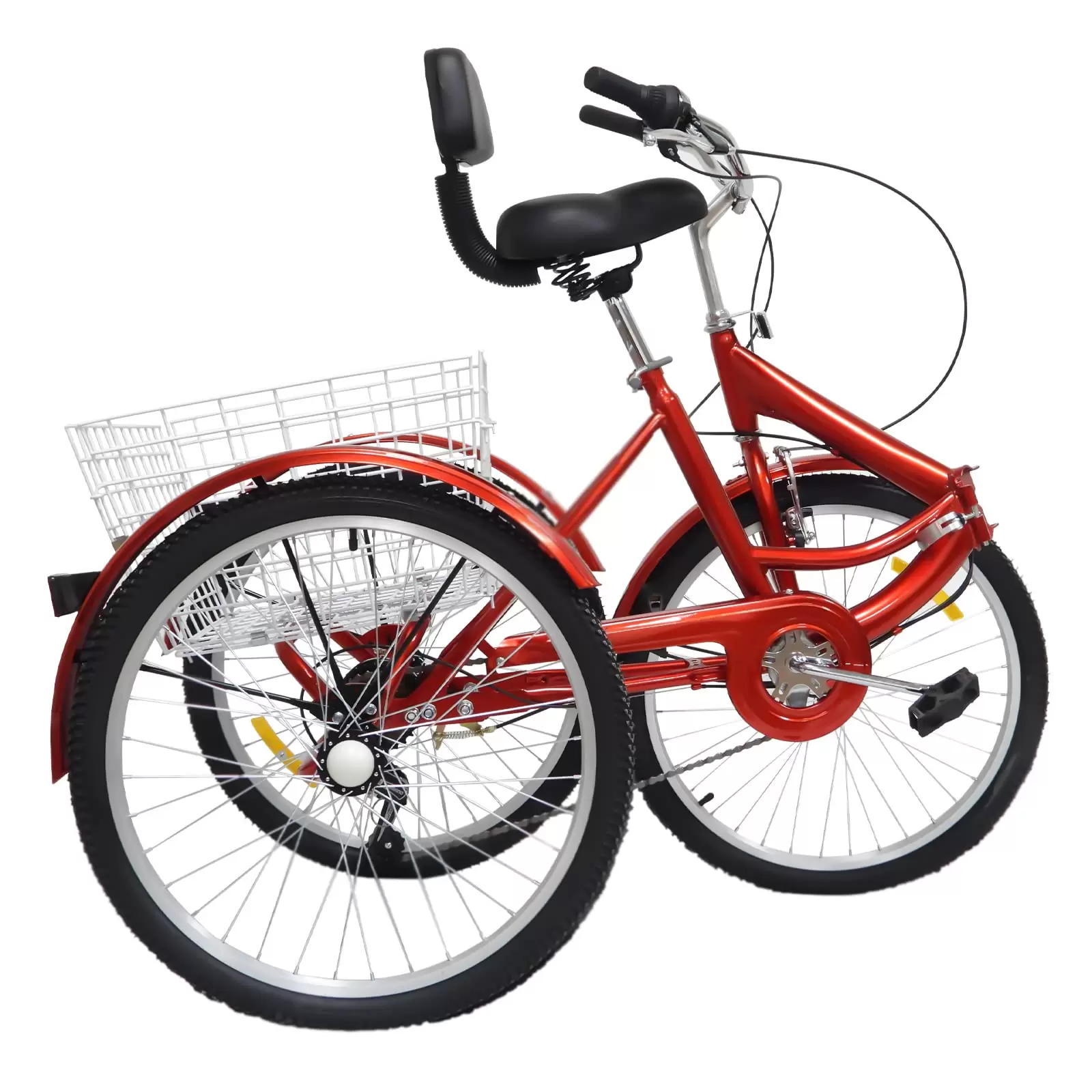 Folding Bike 24 Inch Adult Tricycle 3 Wheels Bike with Basket and Backrest 7 Speed Tricycle for Senior Adults（Red）