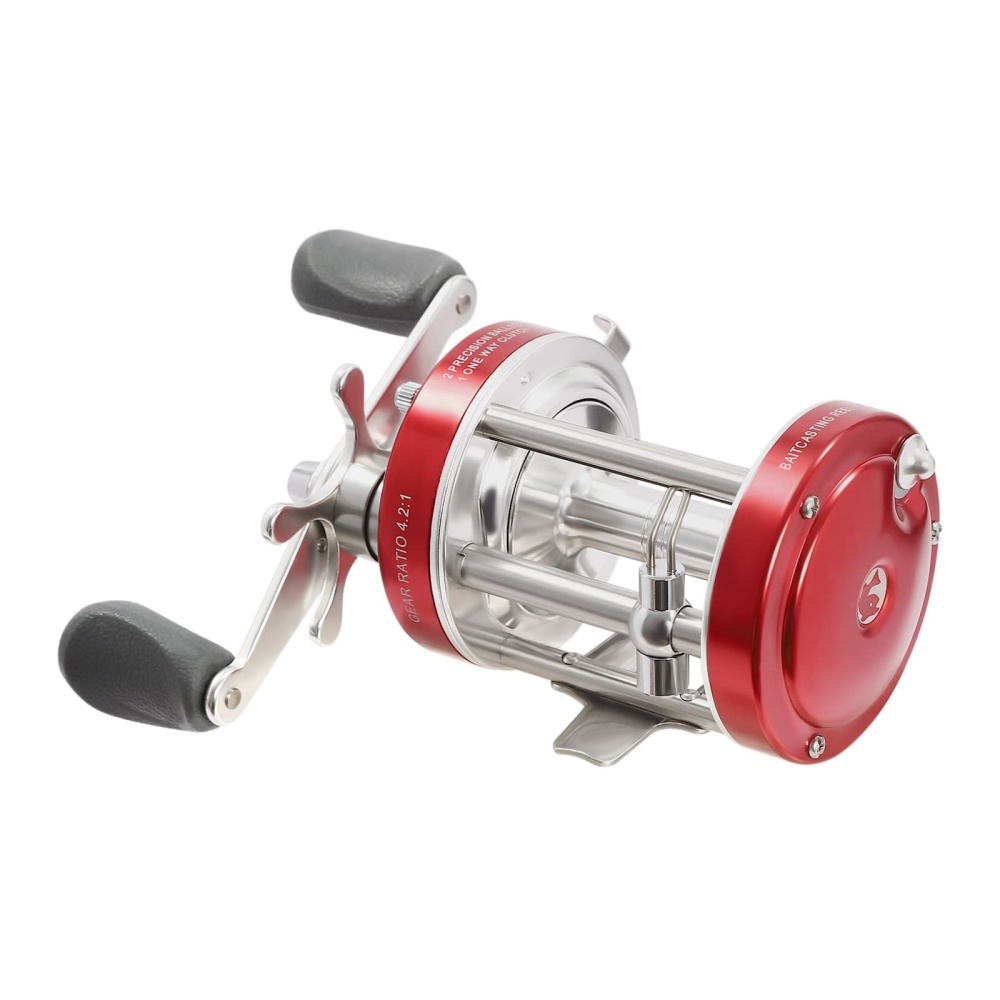 Round Baitcasting Reel, Conventional Catfish Reel, Cast Metal Fishing Reel  - Right Handed (Red)