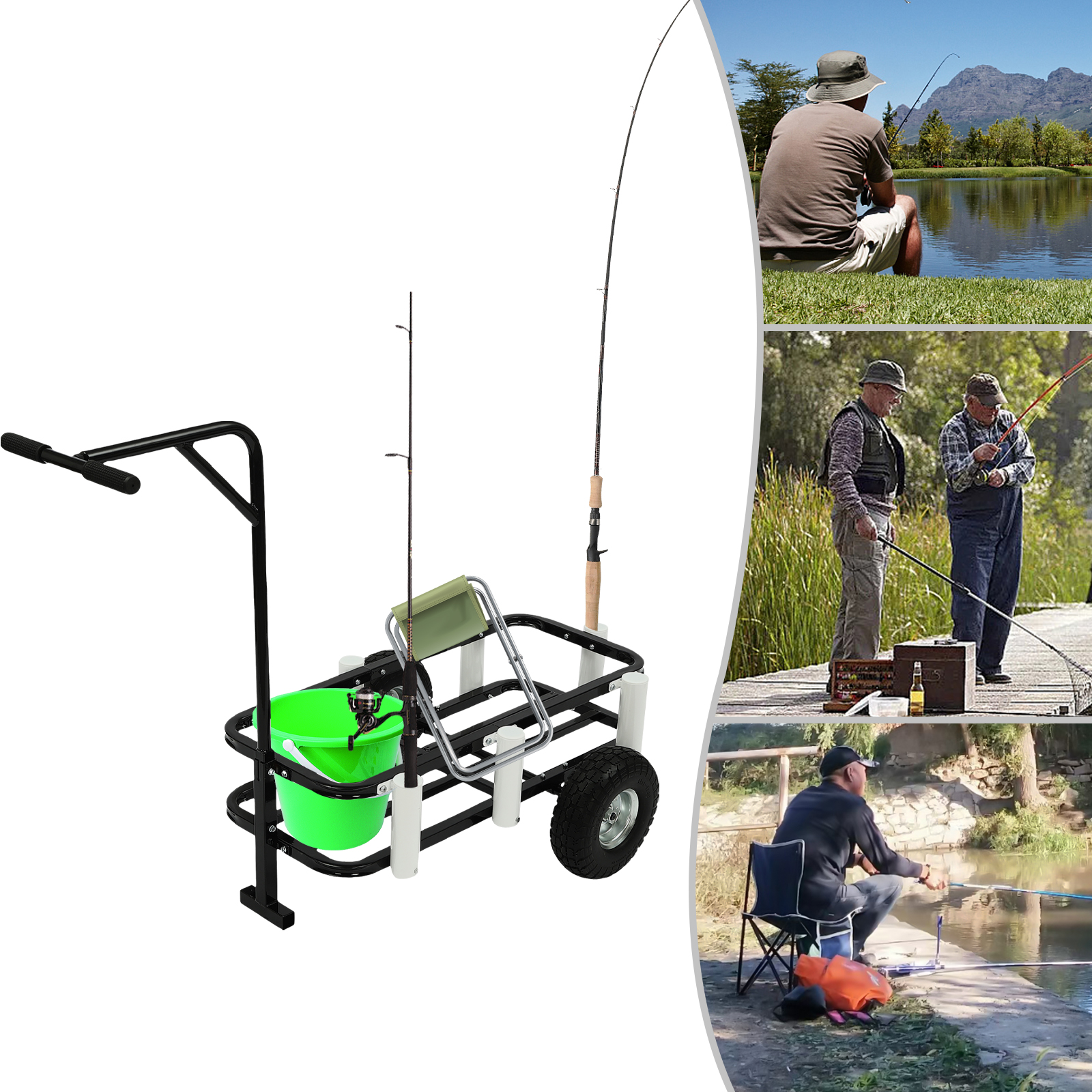 Beach Fishing Cart Outdoor Heavy Duty Fishing/Beach Cart Cart with Large Wheels for Fishing For Fishing Traveling Shopping Moving Camping