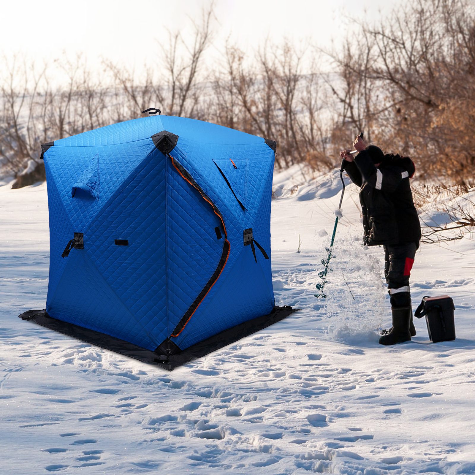 Portable Ice Fishing Shelter for Anglers Square Thermal Ice Fishing Hut with Reflective Strips Portable Ice Fishing Tent Fishing Shelter Blue