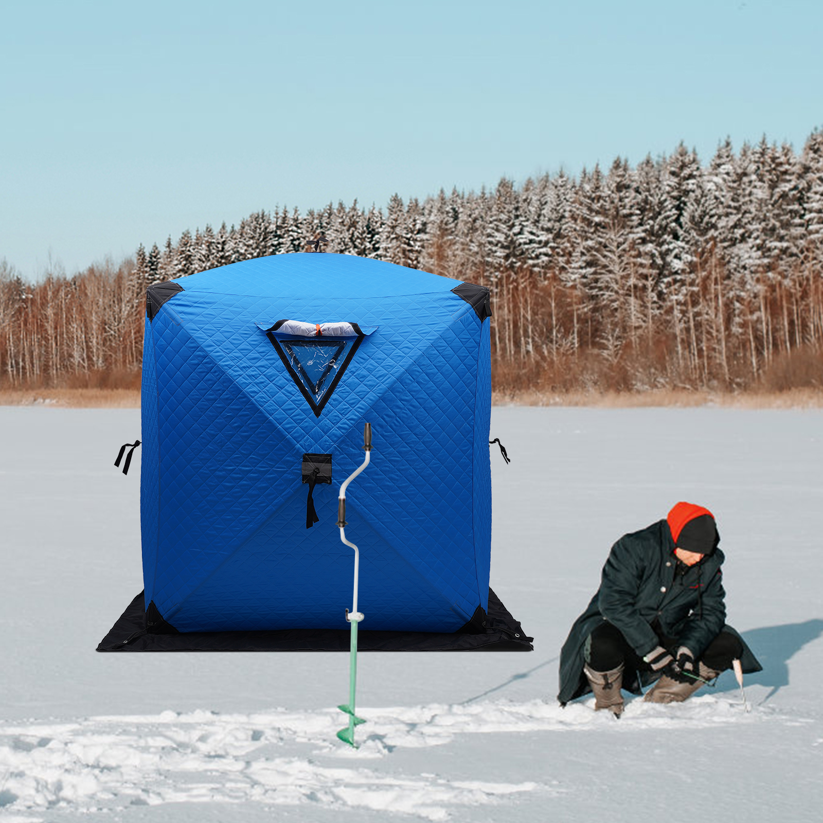 Portable Ice Fishing Shelter for Anglers Square Thermal Ice Fishing Hut with Reflective Strips Portable Ice Fishing Tent Fishing Shelter Blue Portable Ice Fishing Shelter for Anglers Square Thermal Ice Fishing Hut with Reflective Strips Portable Ice Fishing Tent Fishing Shelter Blue