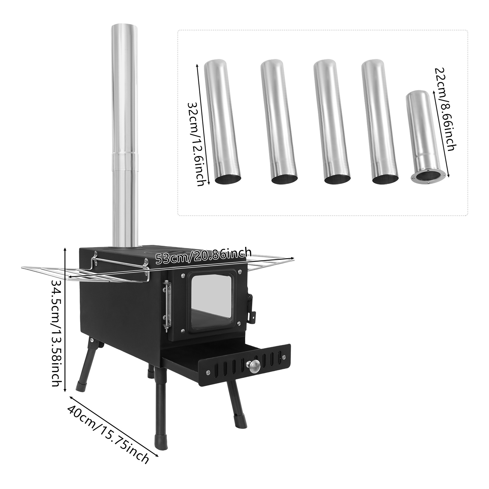 Tent Stove, Portable Camping Stove for Tent, Burning Stove with 5 Section Chimney Pipes Tent Stove, Portable Camping Stove for Tent, Burning Stove with 5 Section Chimney Pipes
