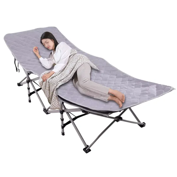 Folding Camping Cot with Cushion for Adults, Heavy Duty Sleeping Bed, Portable Travel Camp Cot