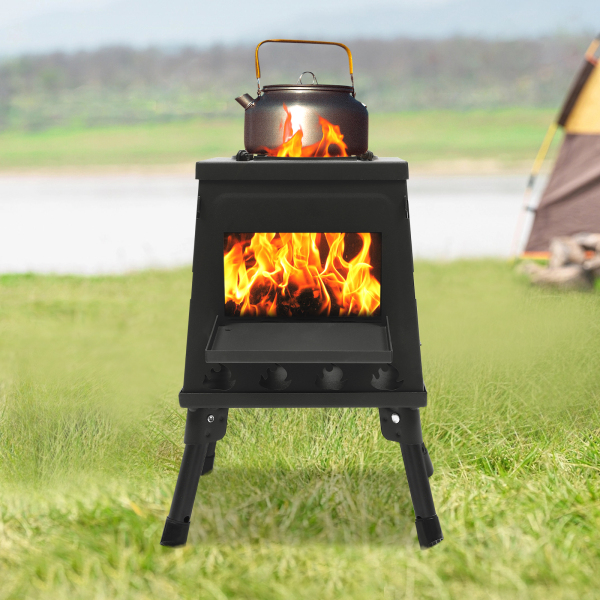 Camping, Outdoor Tent Heating Camping Tent Cookware Outdoor Portable Wood Stove Tent Stove For 3-5 People Portable Windproof Tent Stove Black