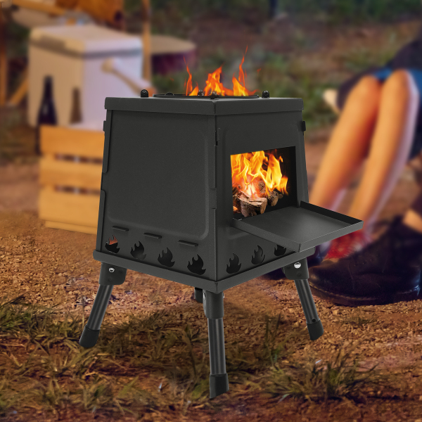 Camping, Outdoor Tent Heating Camping Tent Cookware Outdoor Portable Wood Stove Tent Stove For 3-5 People Portable Windproof Tent Stove Black