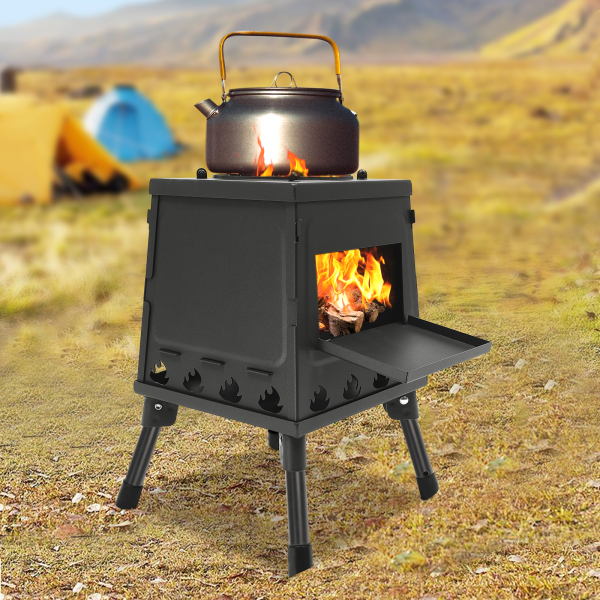 Camping, Outdoor Tent Heating Camping Tent Cookware Outdoor Portable Wood Stove Tent Stove For 3-5 People Portable Windproof Tent Stove Black