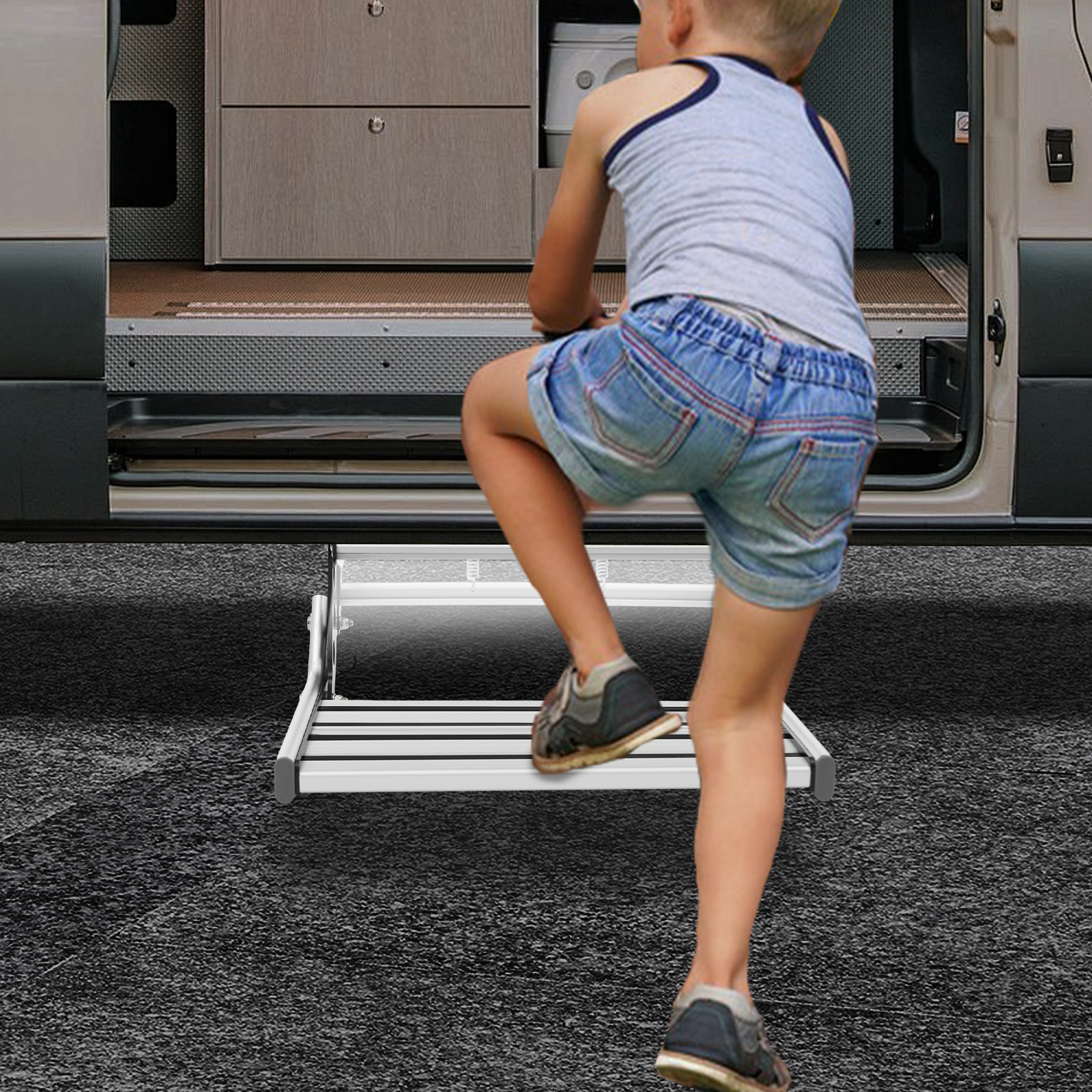 Folding RV Step, RV Camper Step, Manual RV Step with LED Light for Motorhomes, Campers, Caravan Folding RV Step, RV Camper Step, Manual RV Step with LED Light for Motorhomes, Campers, Caravan