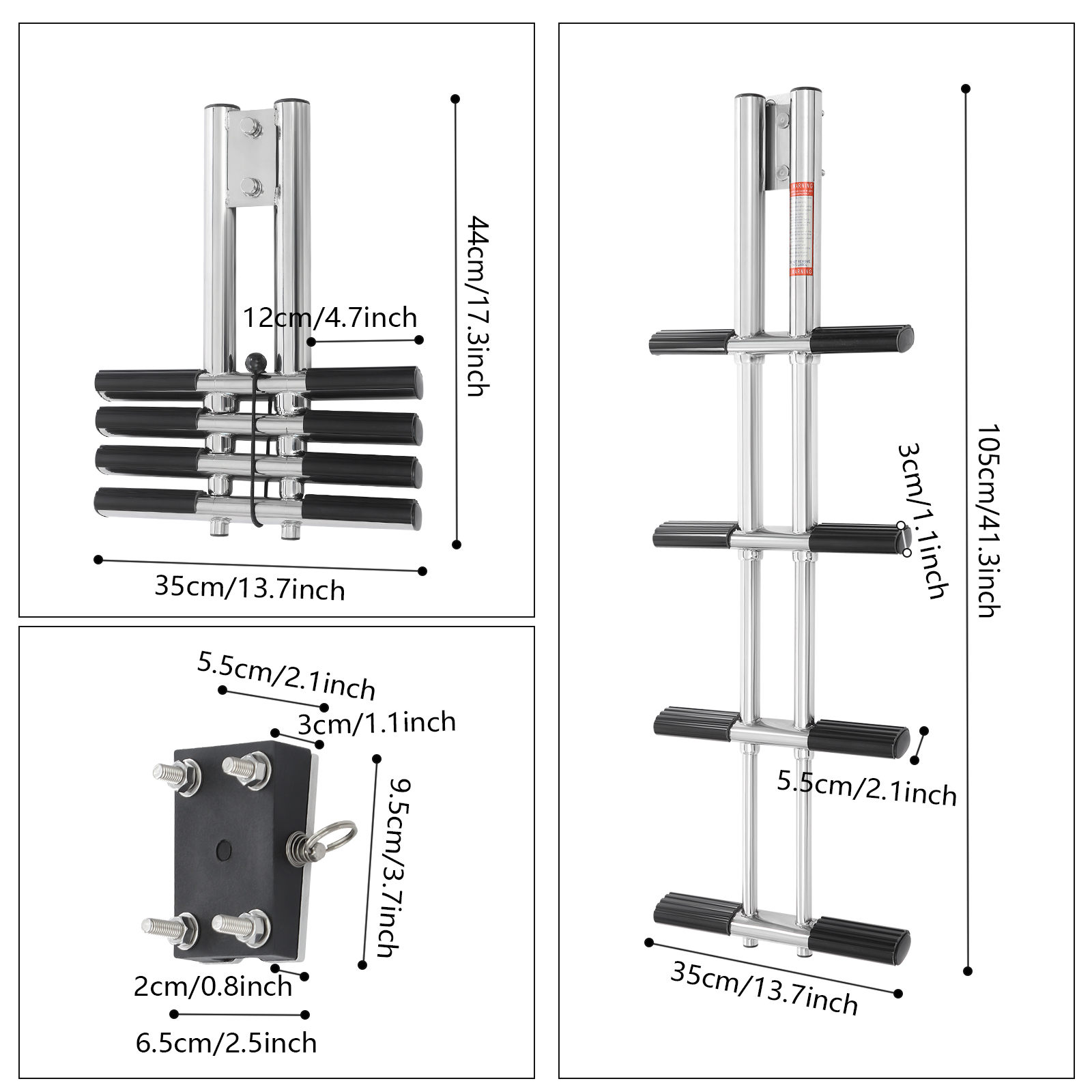 Boat Telescopic Ladder, Stainless Steel Telescopic Ladder, 4 Steps Boat Ladder for Boats, Yachts