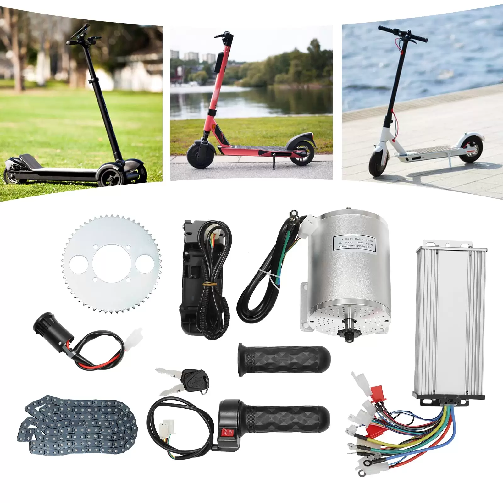 48-72V 3000W brushless motor kit with controller and gas pedal for electric scooter, motorcycle, DIY parts conversion kit