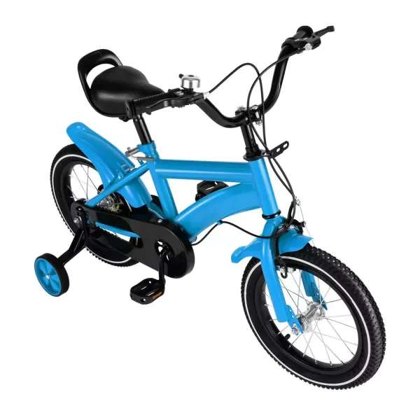 14in Children Bicycle Boys Girls Kids Bike w/Auxiliary Wheel Stabiliser Outdoor With Safety Training Wheel Blue 2-4 Years Old Children Bicycle