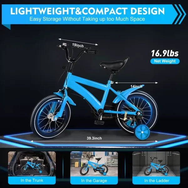 14in Children Bicycle Boys Girls Kids Bike w/Auxiliary Wheel Stabiliser Outdoor With Safety Training Wheel Blue 2-4 Years Old Children Bicycle
