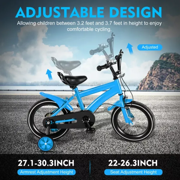 14in Children Bicycle Boys Girls Kids Bike w/Auxiliary Wheel Stabiliser Outdoor With Safety Training Wheel Blue 2-4 Years Old Children Bicycle
