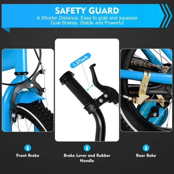 14in Children Bicycle Boys Girls Kids Bike w/Auxiliary Wheel Stabiliser Outdoor With Safety Training Wheel Blue 2-4 Years Old Children Bicycle