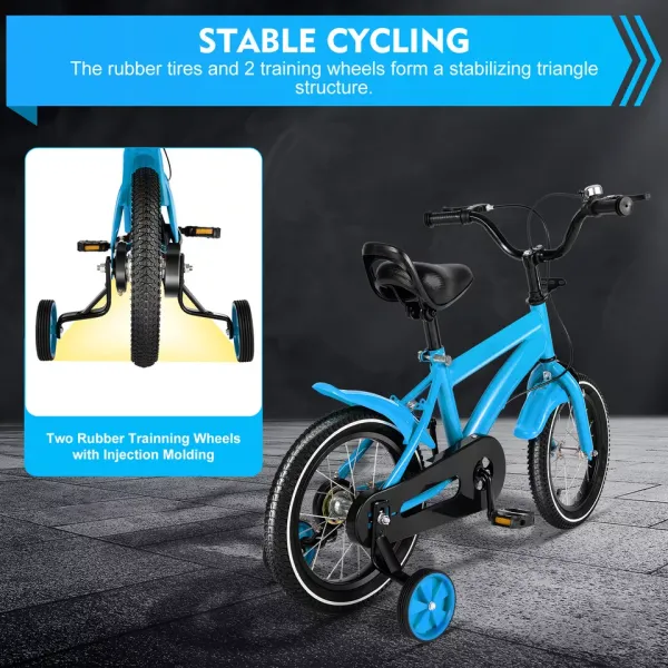 14in Children Bicycle Boys Girls Kids Bike w/Auxiliary Wheel Stabiliser Outdoor With Safety Training Wheel Blue 2-4 Years Old Children Bicycle