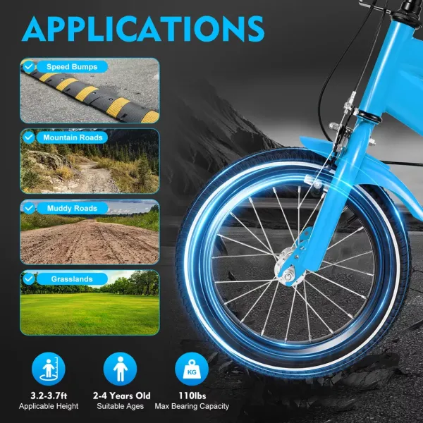 14in Children Bicycle Boys Girls Kids Bike w/Auxiliary Wheel Stabiliser Outdoor With Safety Training Wheel Blue 2-4 Years Old Children Bicycle