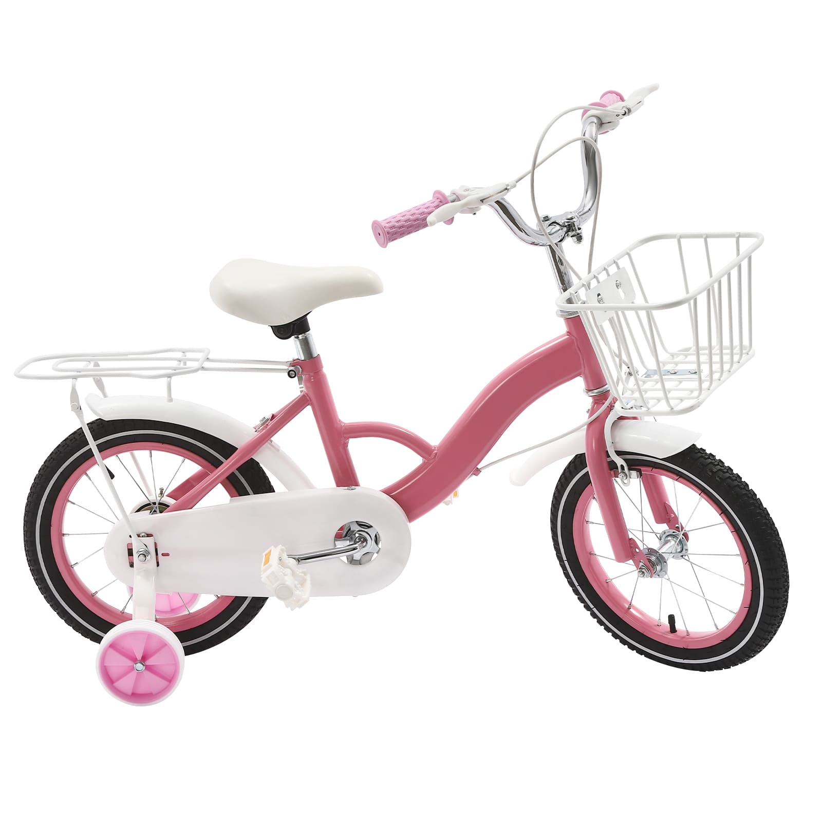 14-inch children's bike with stabilizing wheels and hand brake from 3 years old Balance and Pedal Learning Bicycle Children's Bicycle Pink