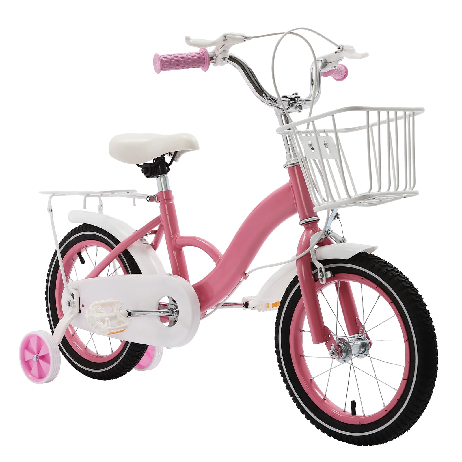 14-inch children's bike with stabilizing wheels and hand brake from 3 years old Balance and Pedal Learning Bicycle Children's Bicycle Pink