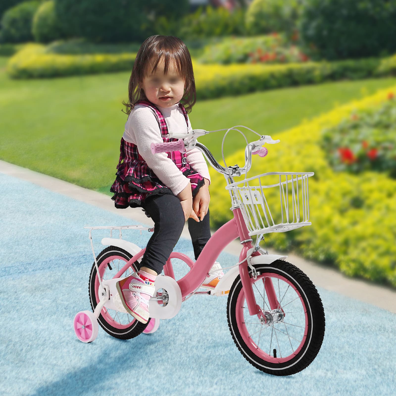 14-inch children's bike with stabilizing wheels and hand brake from 3 years old Balance and Pedal Learning Bicycle Children's Bicycle Pink