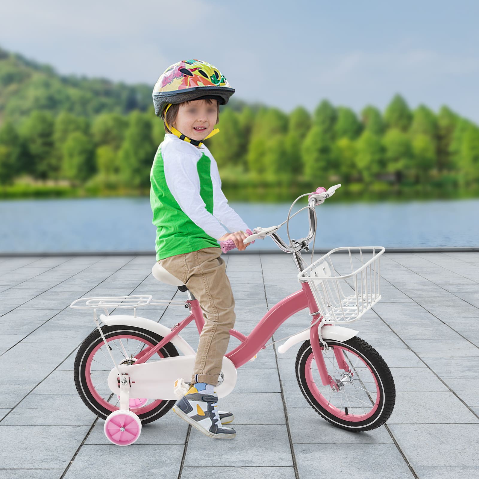 14-inch children's bike with stabilizing wheels and hand brake from 3 years old Balance and Pedal Learning Bicycle Children's Bicycle Pink