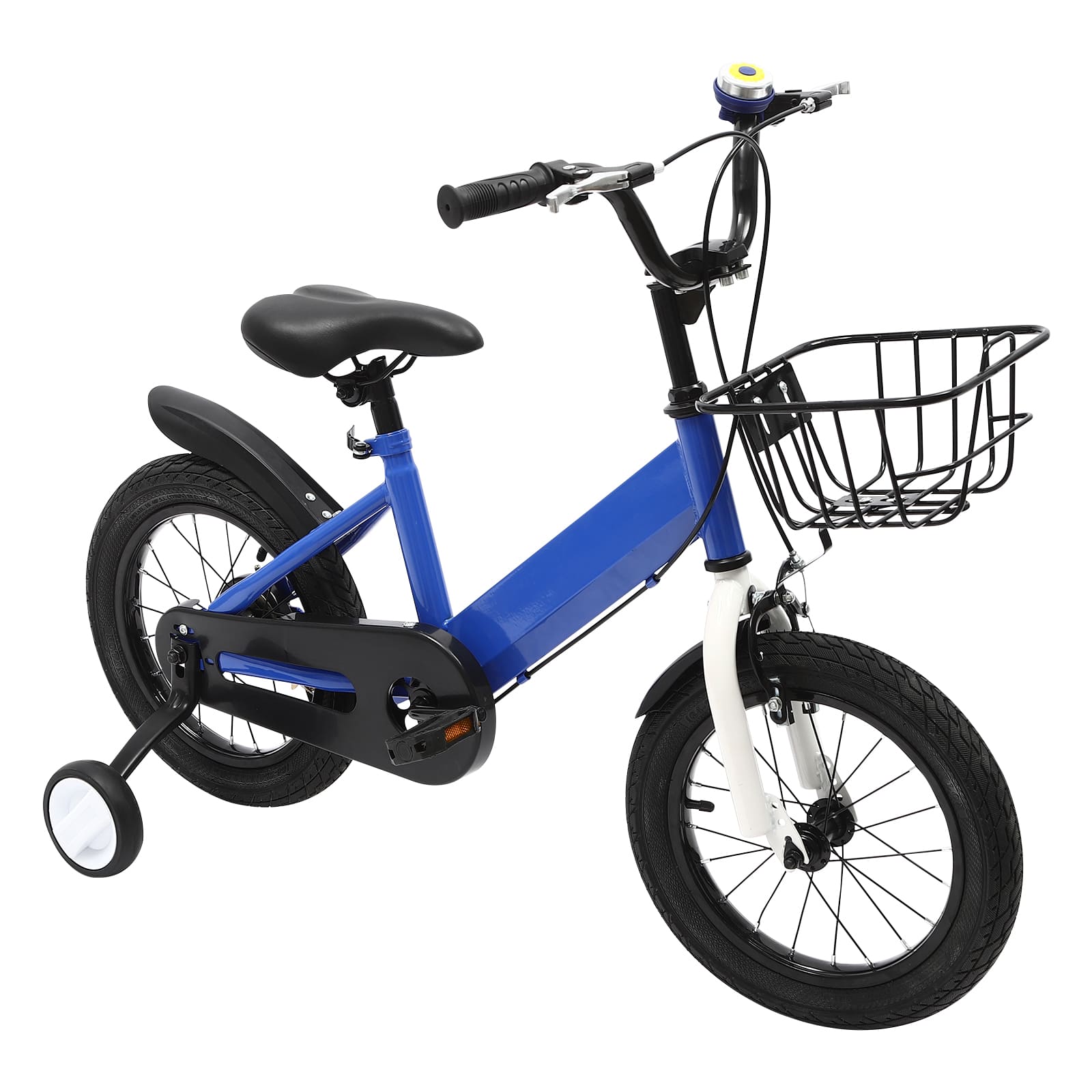 14 Inch Unisex Children's Bike with Auxiliary Wheel Coaster Brake Training Wheels Suitable Gift for 3-5 Years Old Children Blue