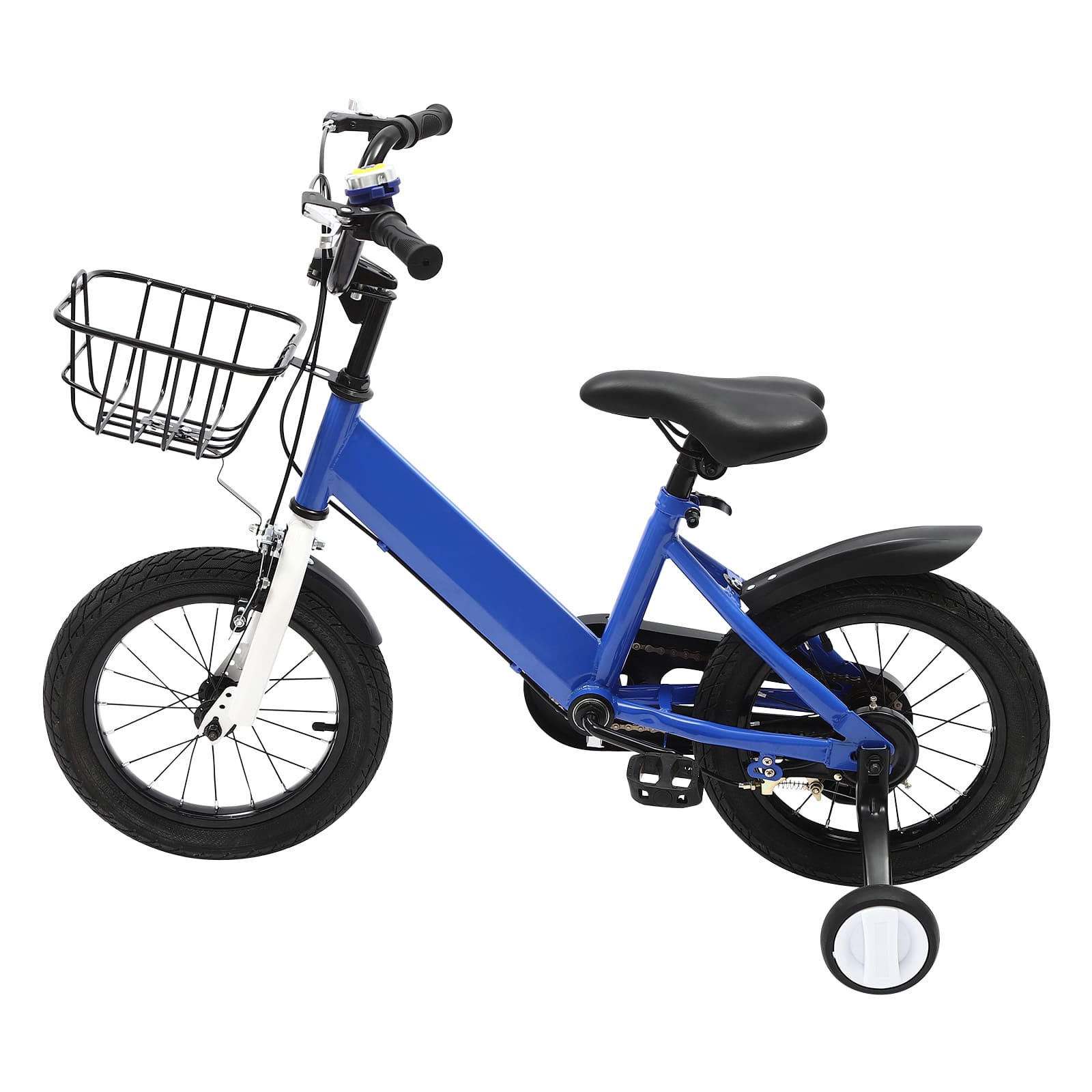 14 Inch Unisex Children's Bike with Auxiliary Wheel Coaster Brake Training Wheels Suitable Gift for 3-5 Years Old Children Blue