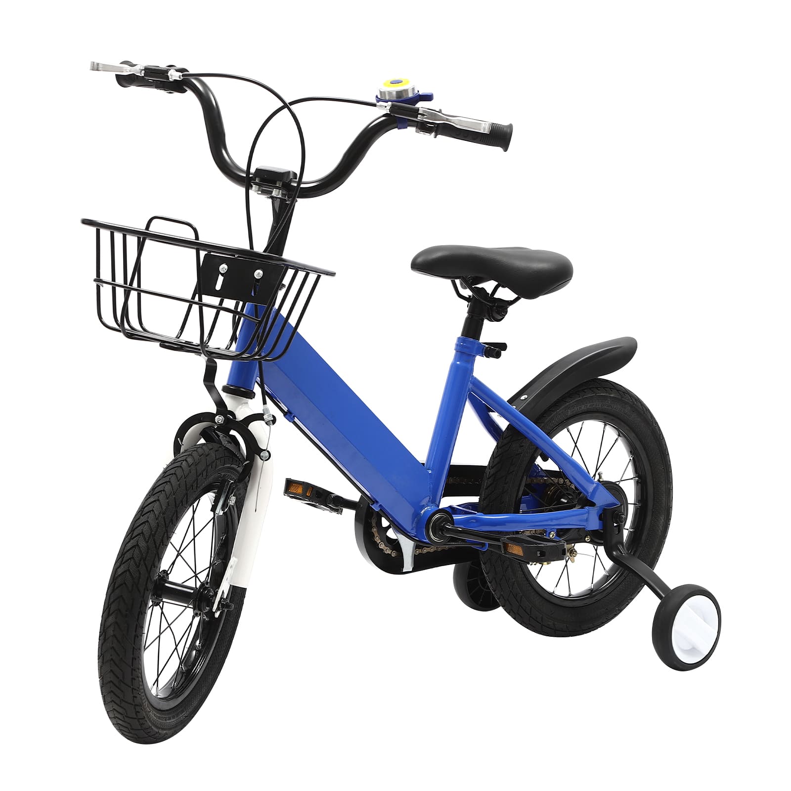 14 Inch Unisex Children's Bike with Auxiliary Wheel Coaster Brake Training Wheels Suitable Gift for 3-5 Years Old Children Blue