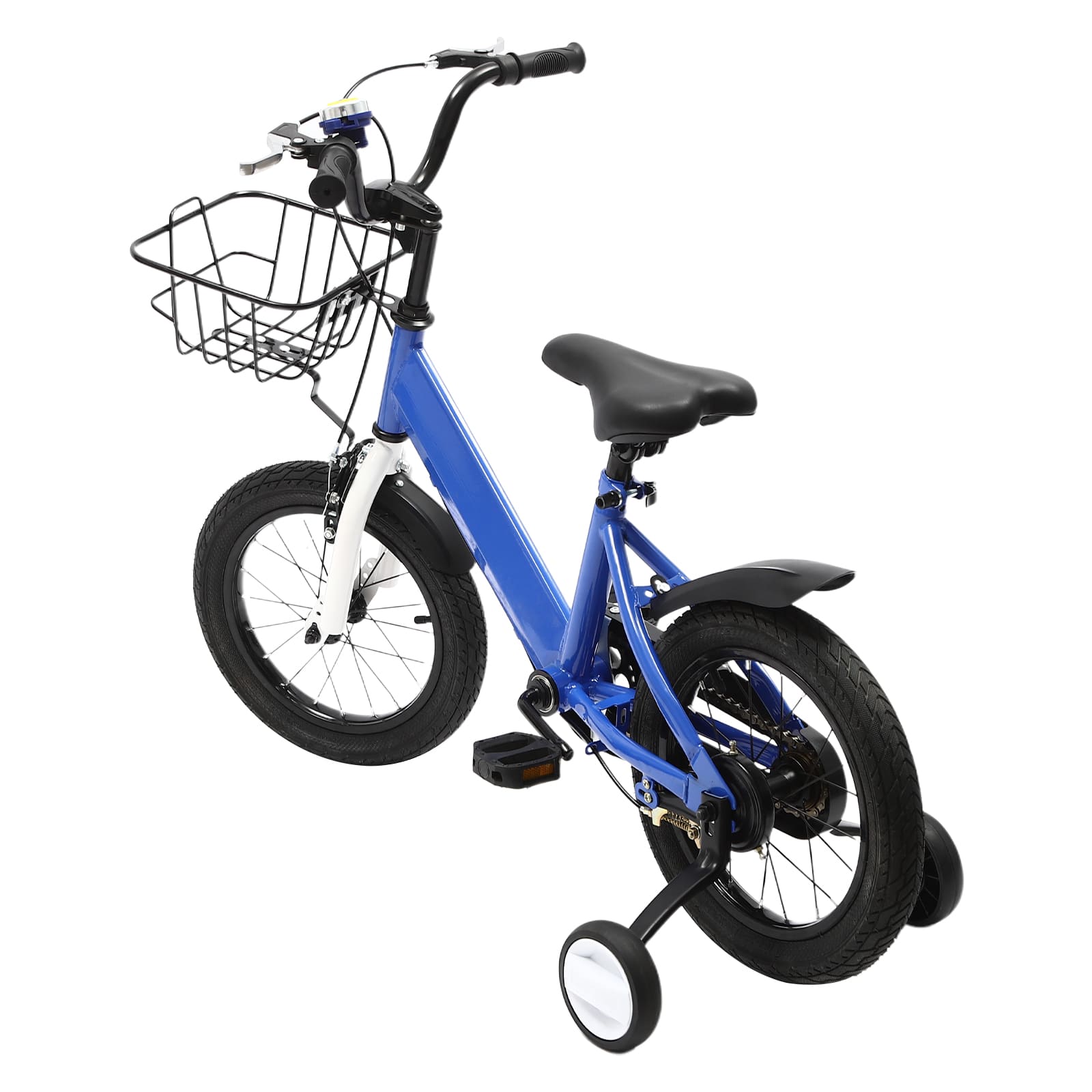 14 Inch Unisex Children's Bike with Auxiliary Wheel Coaster Brake Training Wheels Suitable Gift for 3-5 Years Old Children Blue