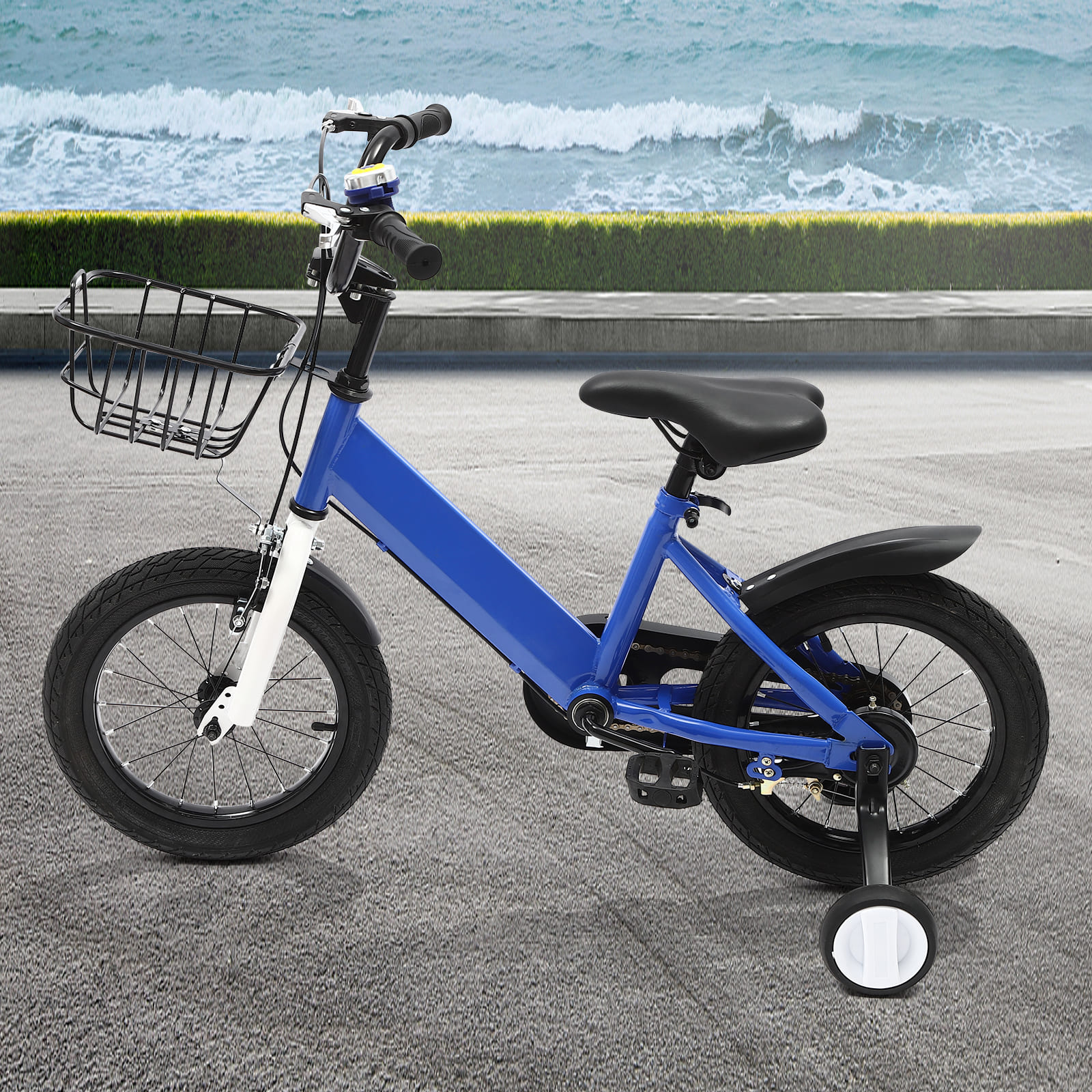14 Inch Unisex Children's Bike with Auxiliary Wheel Coaster Brake Training Wheels Suitable Gift for 3-5 Years Old Children Blue