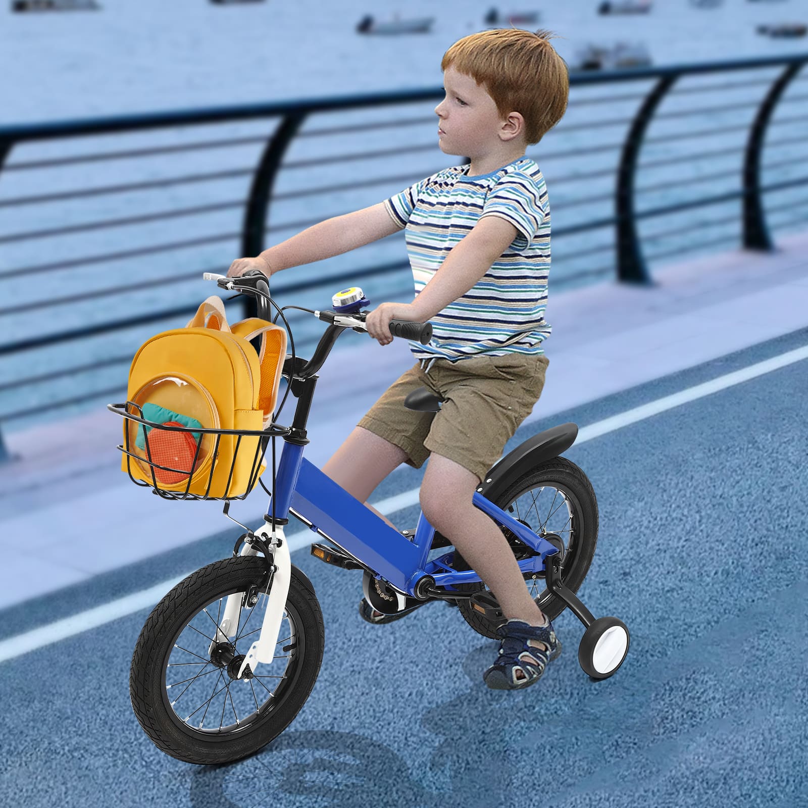 14 Inch Unisex Children's Bike with Auxiliary Wheel Coaster Brake Training Wheels Suitable Gift for 3-5 Years Old Children Blue