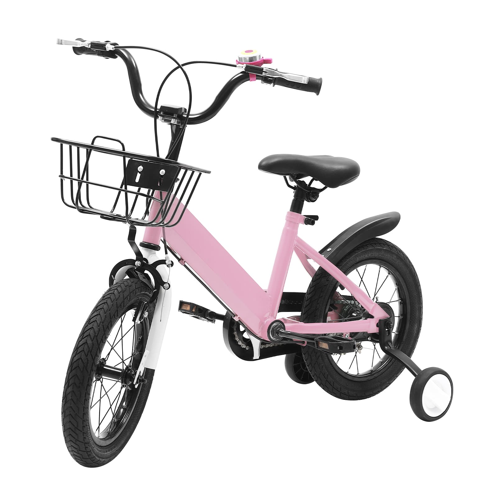 14 Inch Unisex Children's Bike with Auxiliary Wheel Coaster Brake Training Wheels Suitable Gift for 3-5 Years Old Children Pink