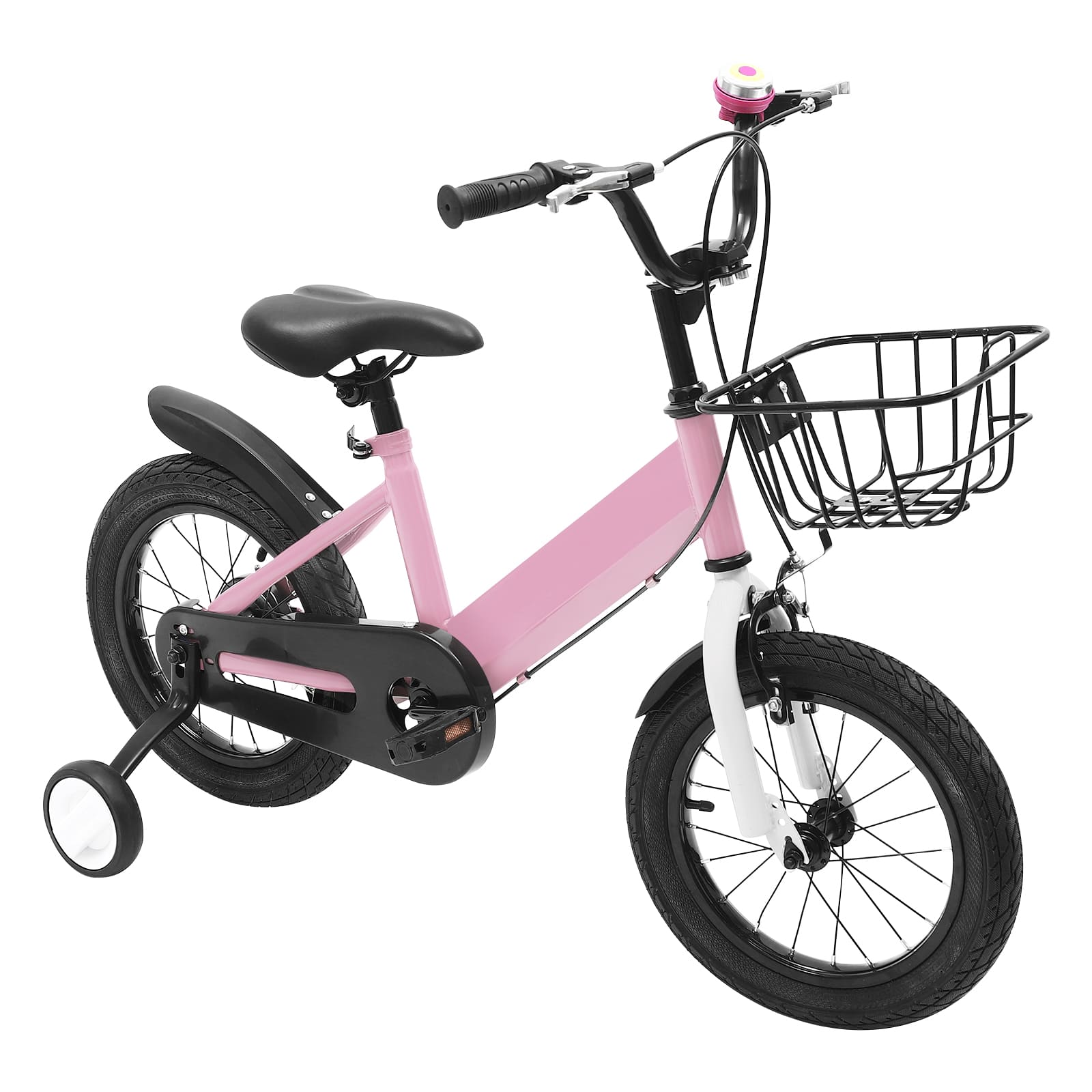 14 Inch Unisex Children's Bike with Auxiliary Wheel Coaster Brake Training Wheels Suitable Gift for 3-5 Years Old Children Pink