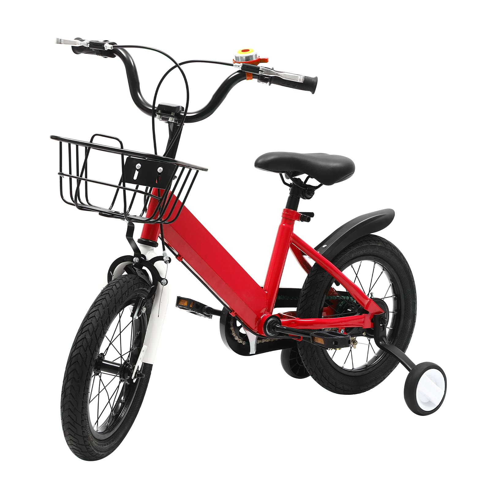 14 Inch Unisex Children's Bike with Auxiliary Wheel Coaster Brake Training Wheels Suitable Gift for 3-5 Years Old Children Red