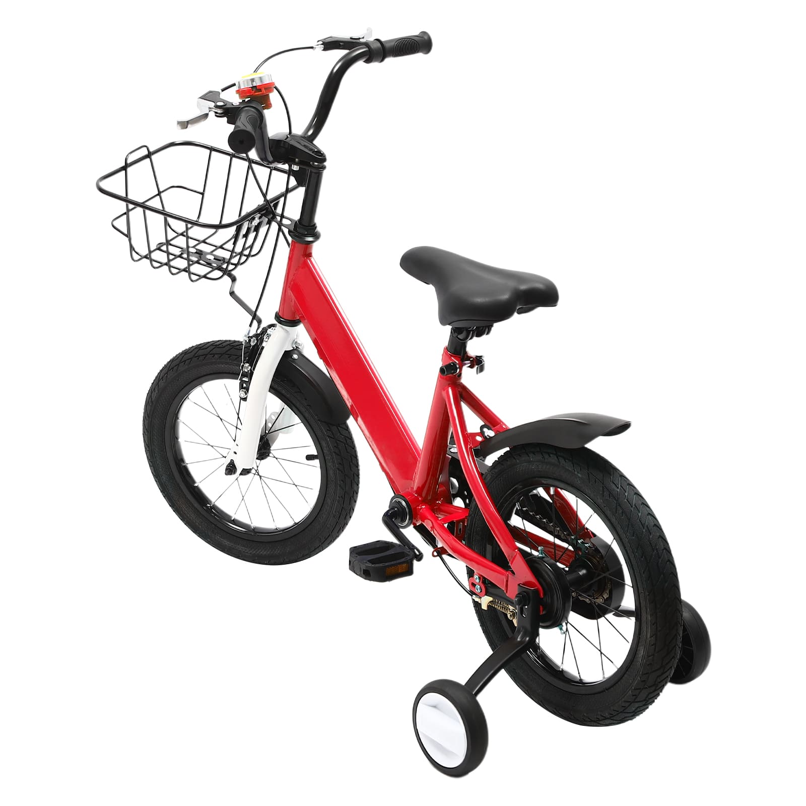 14 Inch Unisex Children's Bike with Auxiliary Wheel Coaster Brake Training Wheels Suitable Gift for 3-5 Years Old Children Red