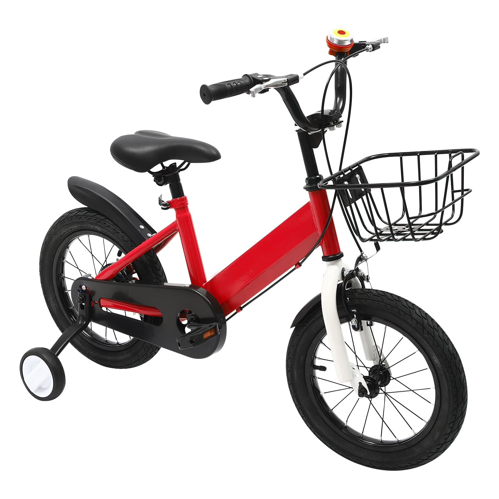14 Inch Unisex Children's Bike with Auxiliary Wheel Coaster Brake Training Wheels Suitable Gift for 3-5 Years Old Children Red