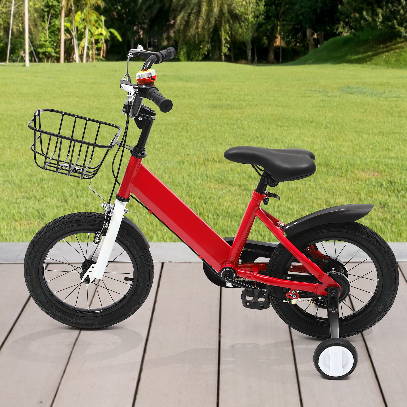 14 Inch Unisex Children's Bike with Auxiliary Wheel Coaster Brake Training Wheels Suitable Gift for 3-5 Years Old Children Red