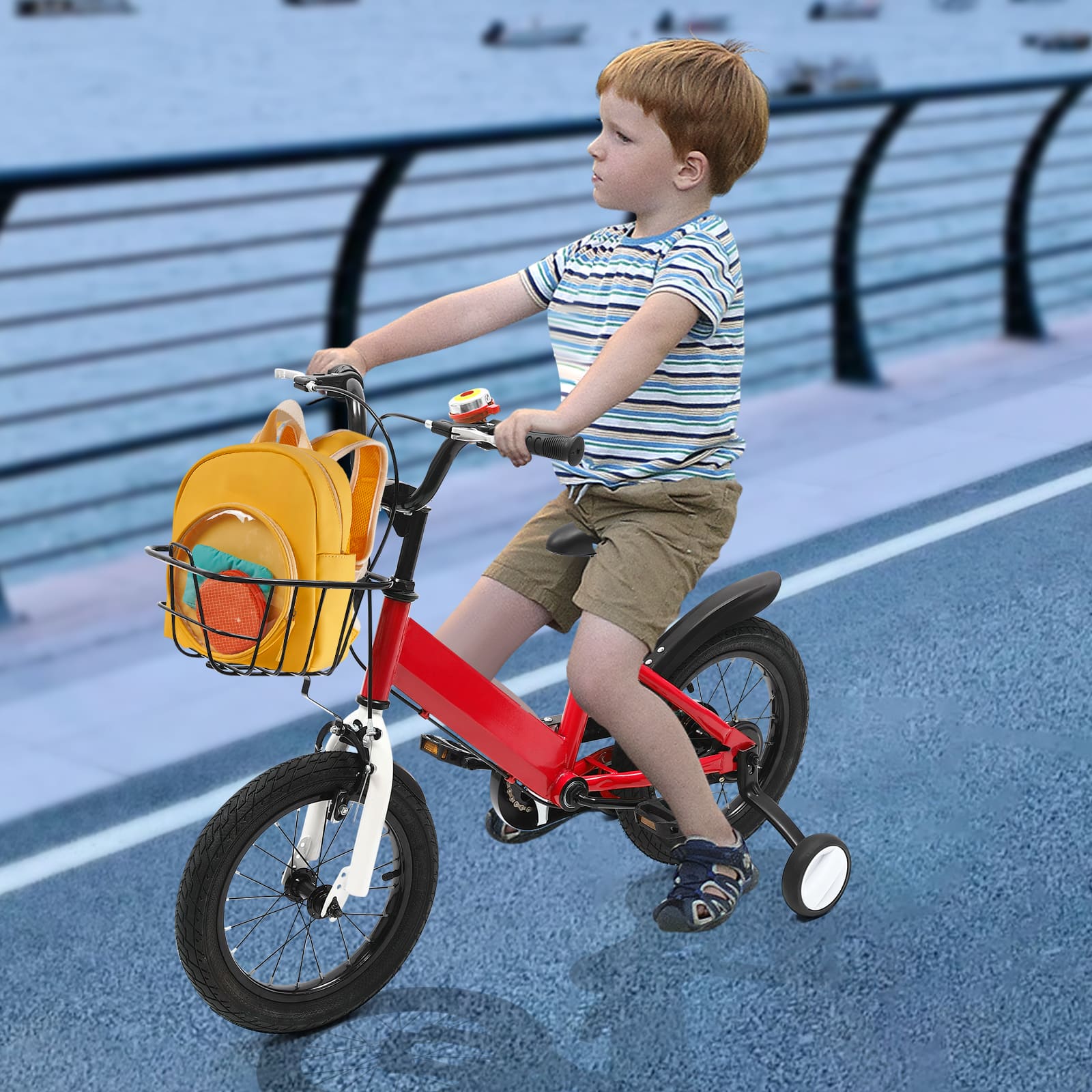 14 Inch Unisex Children's Bike with Auxiliary Wheel Coaster Brake Training Wheels Suitable Gift for 3-5 Years Old Children Red