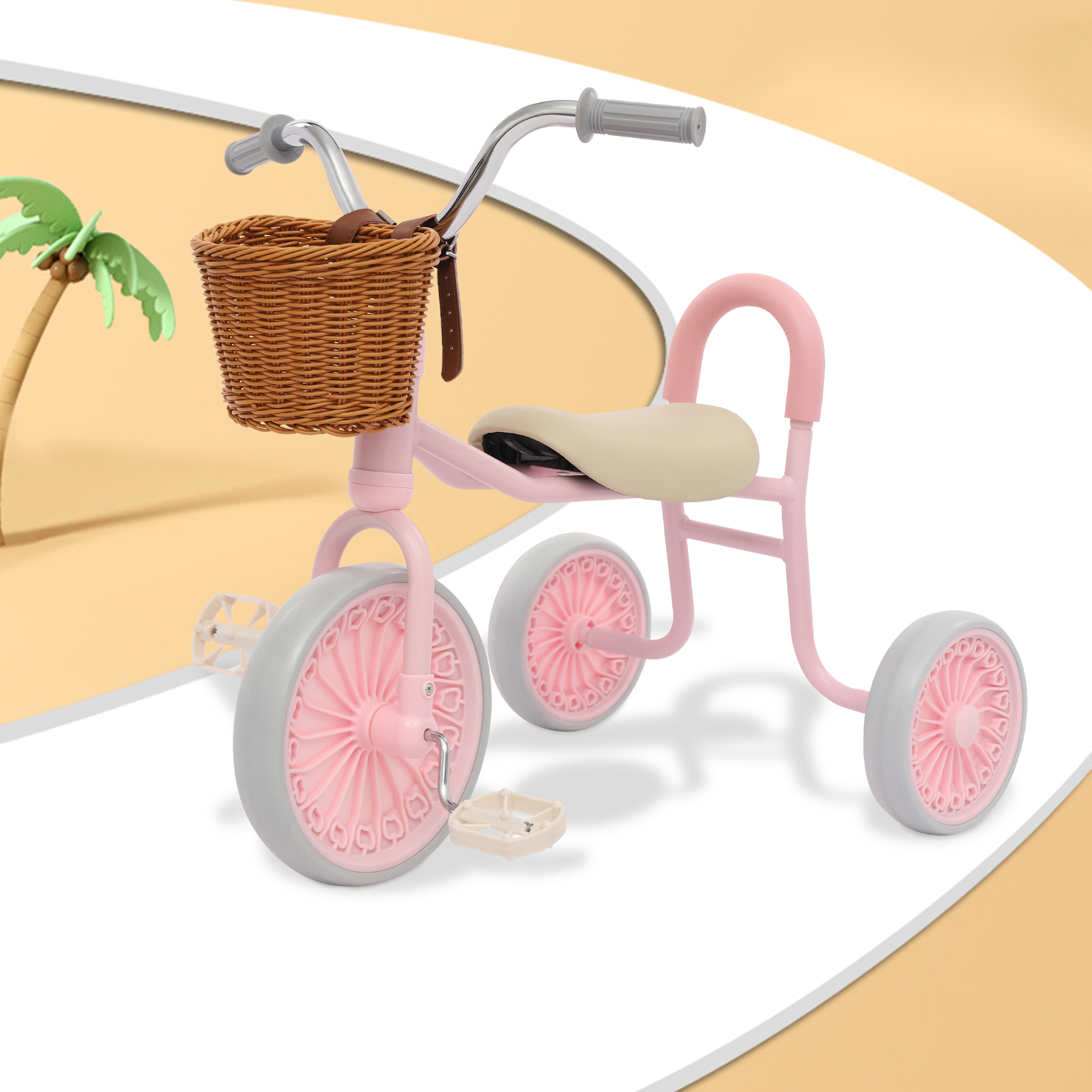 Children Tricycle, Children Tricycle with Pedals, Children Tricycle for 2-6 Years Old, Pink