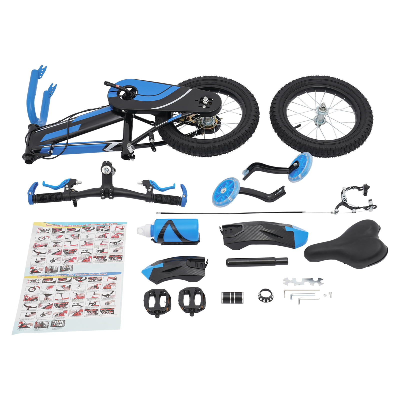 14 Inch Children's Bicycle for Children who are 3.12-3.77ft in Height, Aged from 3-7 Years Old, and within 132 lbs in Weight - Blue